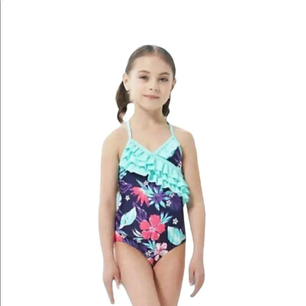 Girls One Piece Swimsuits Ruffle Swimwear Beach,Purple size 13//14